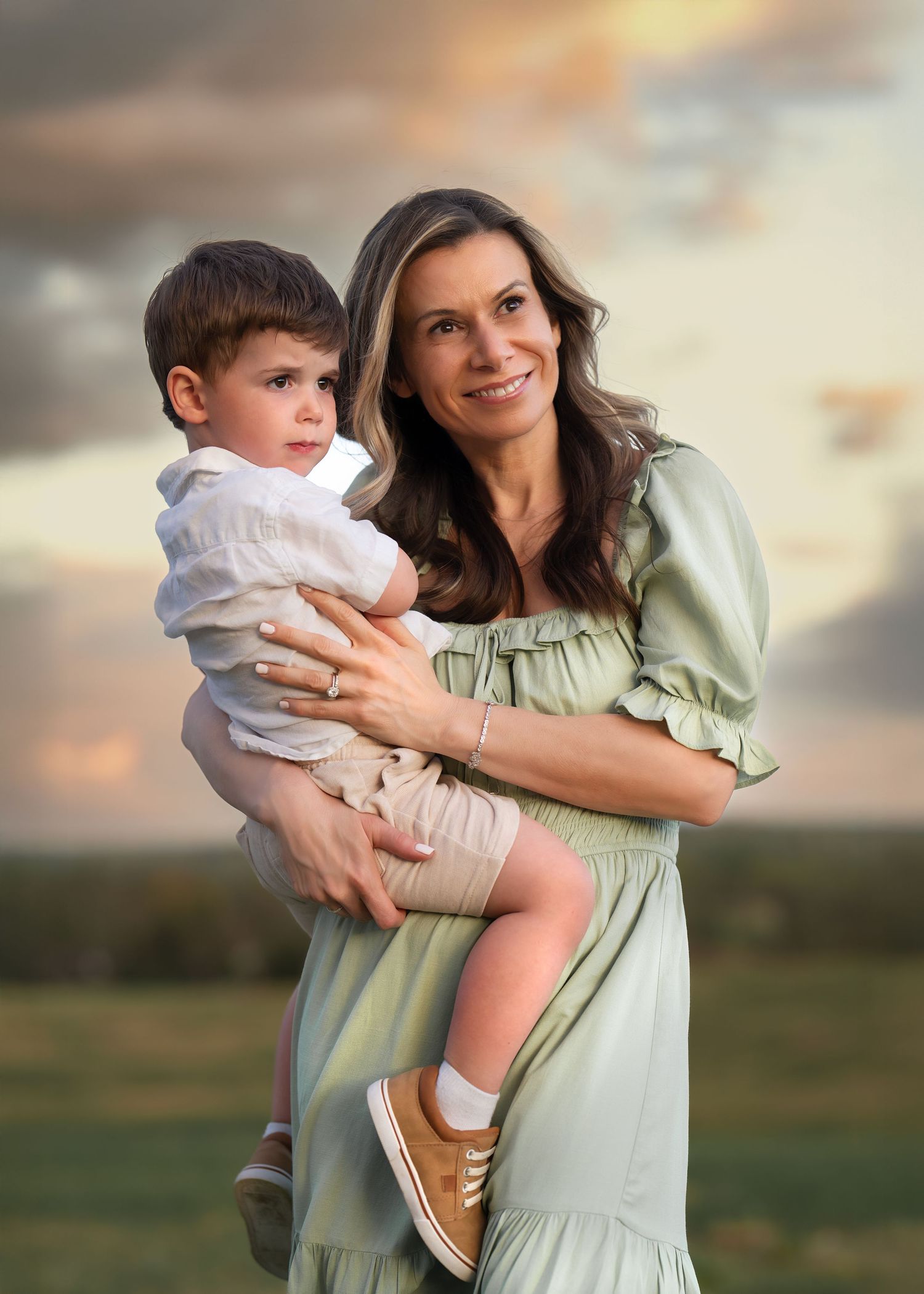 Mother and child portrait at sunset during a ,mommy and me photography session near Wayne, PA.