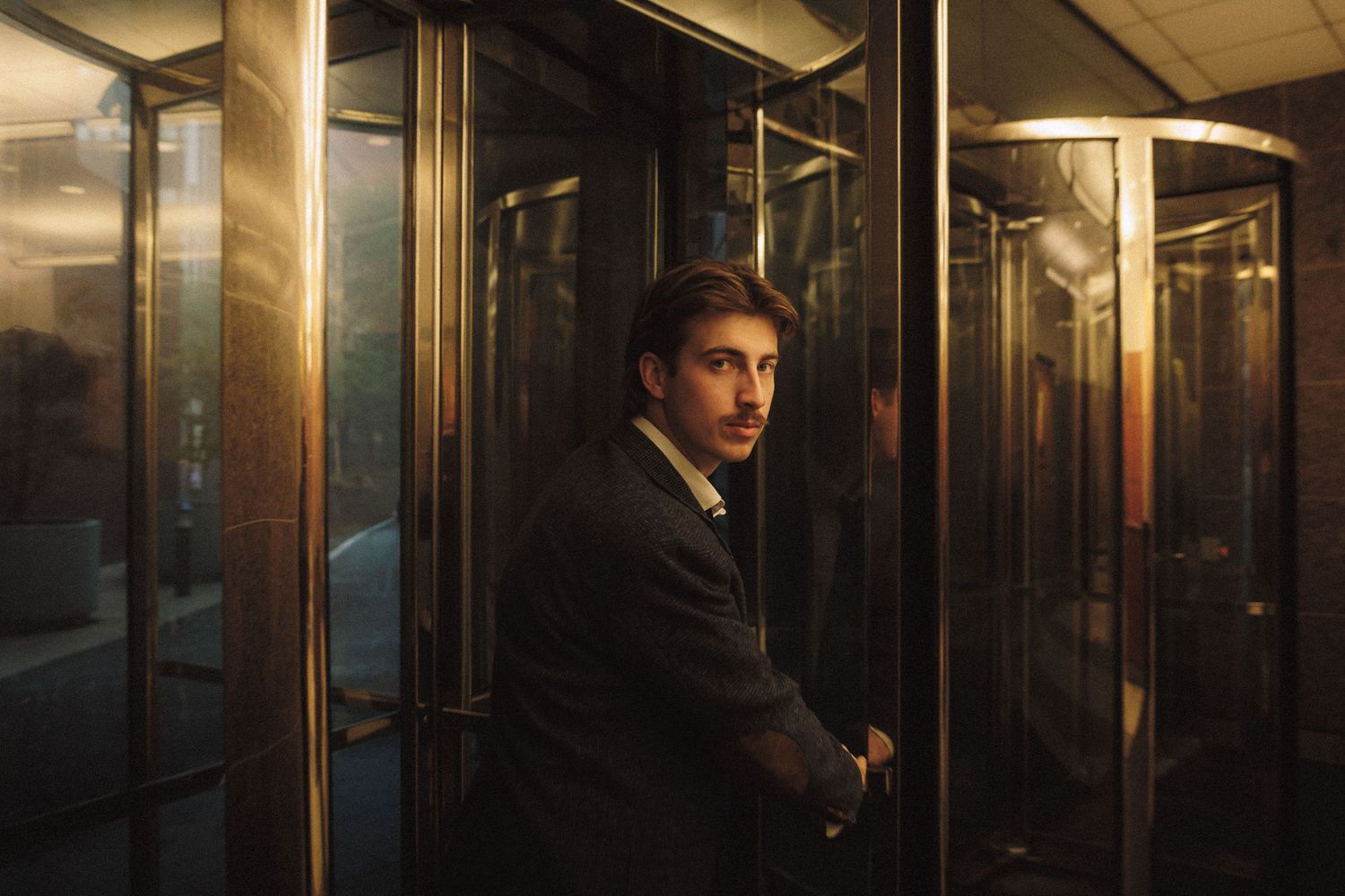 Dramatic sequence of dark subway car interior shots with moody lighting and reflective glass panels creating atmosphere.