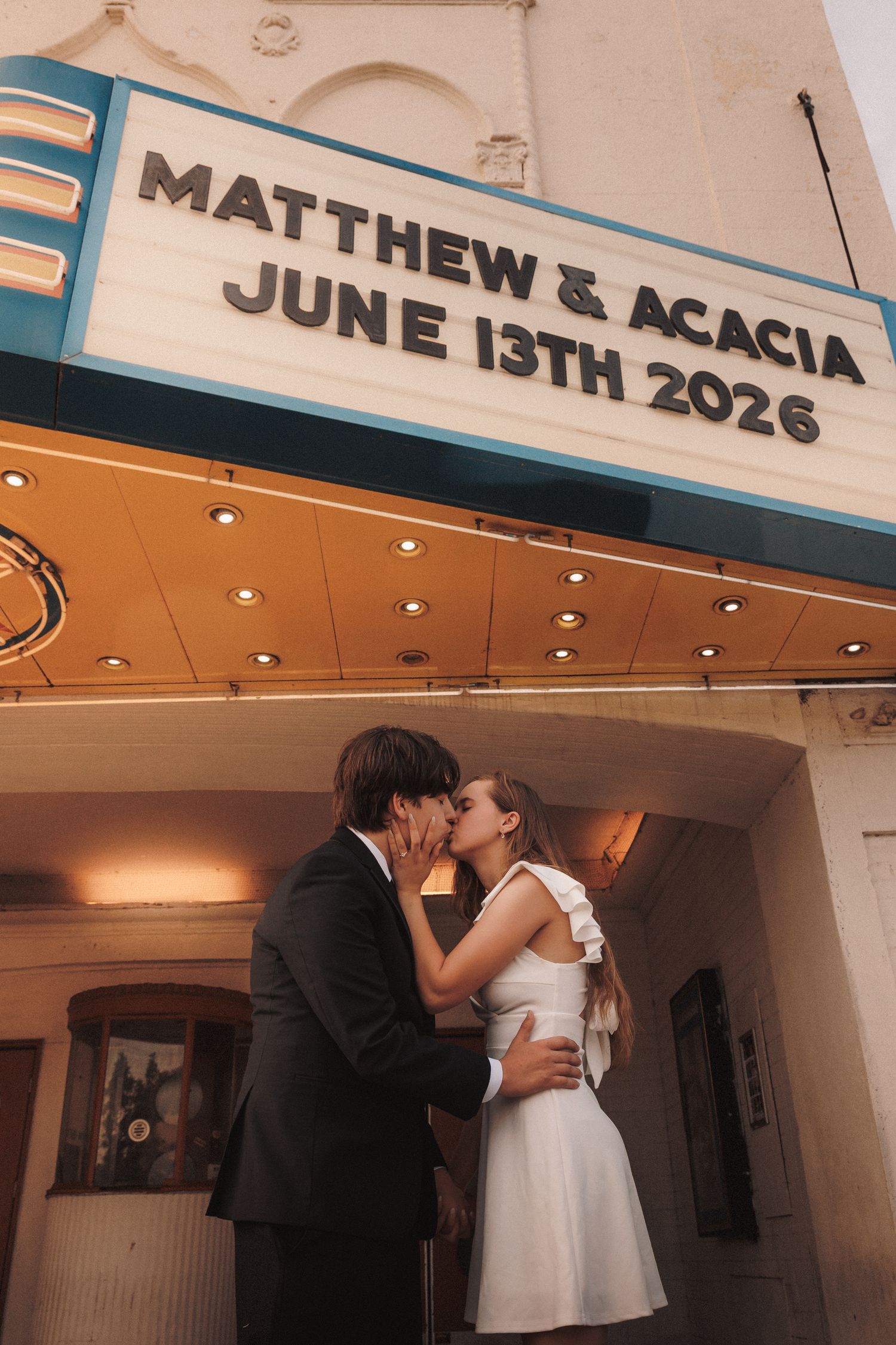 A romantic wedding photo collage showing intimate moments between a couple kissing under soft lighting.