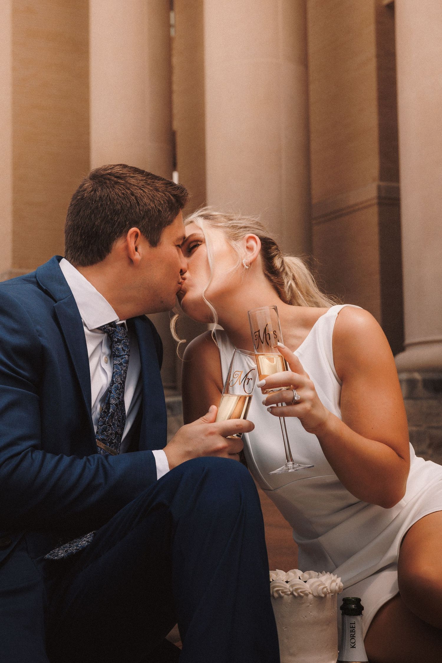 A sequence of intimate romantic moments shown in multiple frames during what appears to be a wedding setting.