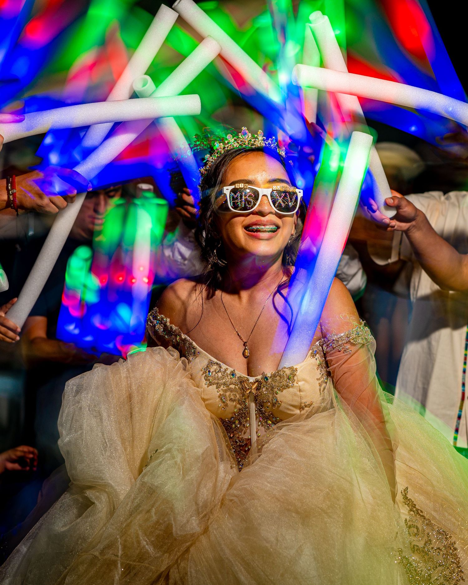 Quinceañera Dancing with LED Lights and Glow Sticks at Sacramento Reception
