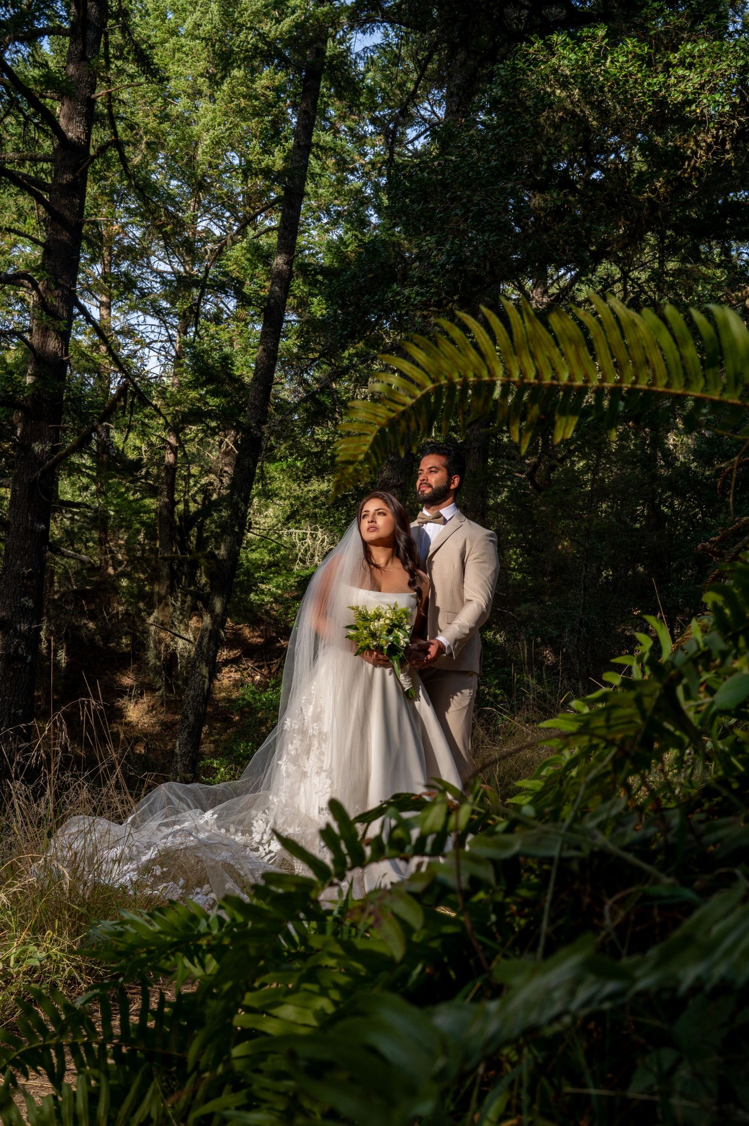 Bride and groom eloping in Mount Tamalpais forest, intimate outdoor Northern California elopement photography by The Padillas