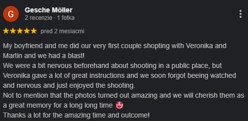 Positive review from couple photoshoot in Tenerife