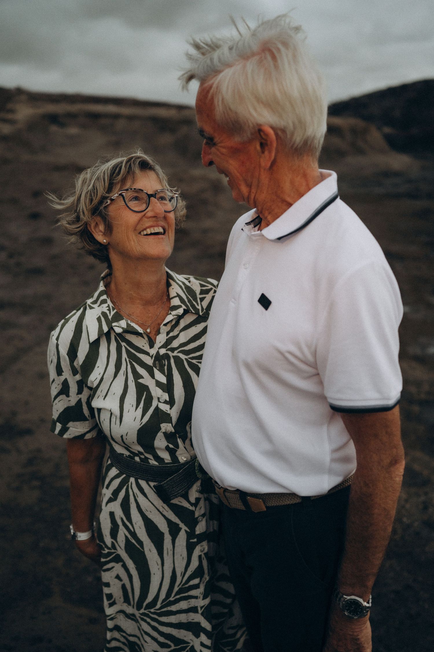 Grandparents celebrating their 50th wedding anniversary during a family photoshoot in Tenerife