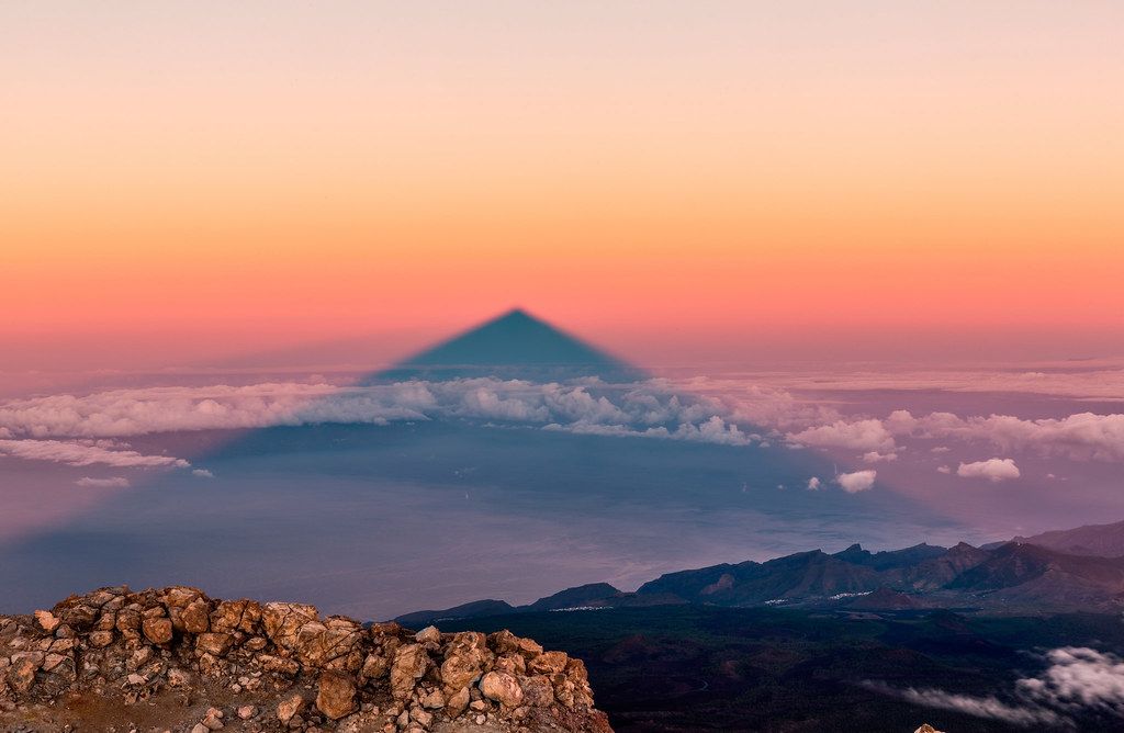 Photograph of Teide shadow at dawn from the top of the volcano, Tenerife
