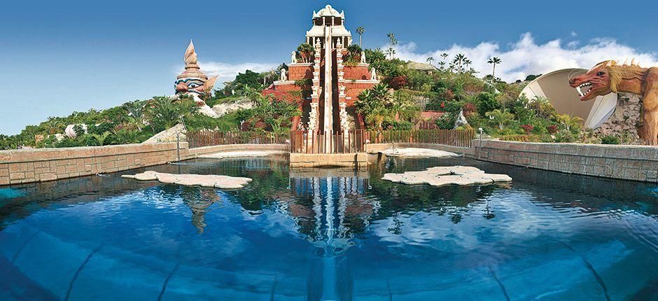 Pyramid structure with large pool in front at Siam Park, Tenerife