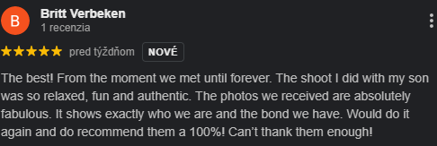 Testimonial from mother about Tenerife photoshoot capturing love and bond with her child