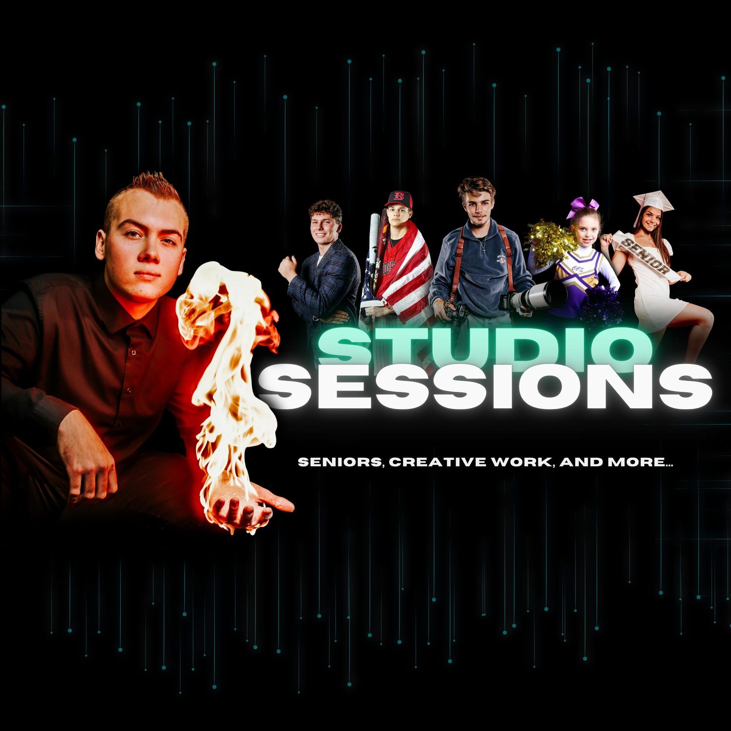 Dark artistic collage featuring multiple hands reaching out against a black background with white text reading SESSIONS.