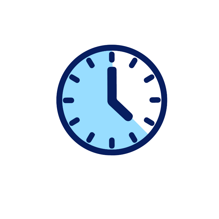 A row of five blue clock icons showing different times, representing time passage or scheduling functionality.