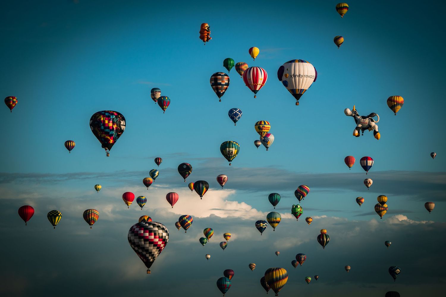 Albuquerque Balloon Feista in New Mexico balloons in the blue sky with white clouds