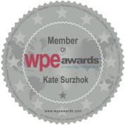 Professional wedding photography certification seals and membership badges in gray.