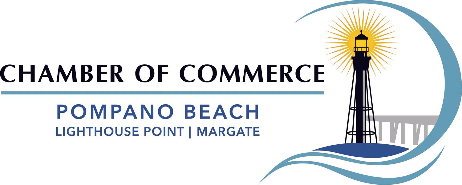 Pompano Beach Chamber of Commerce logo featuring a lighthouse with Lighthouse Point and Margate text.