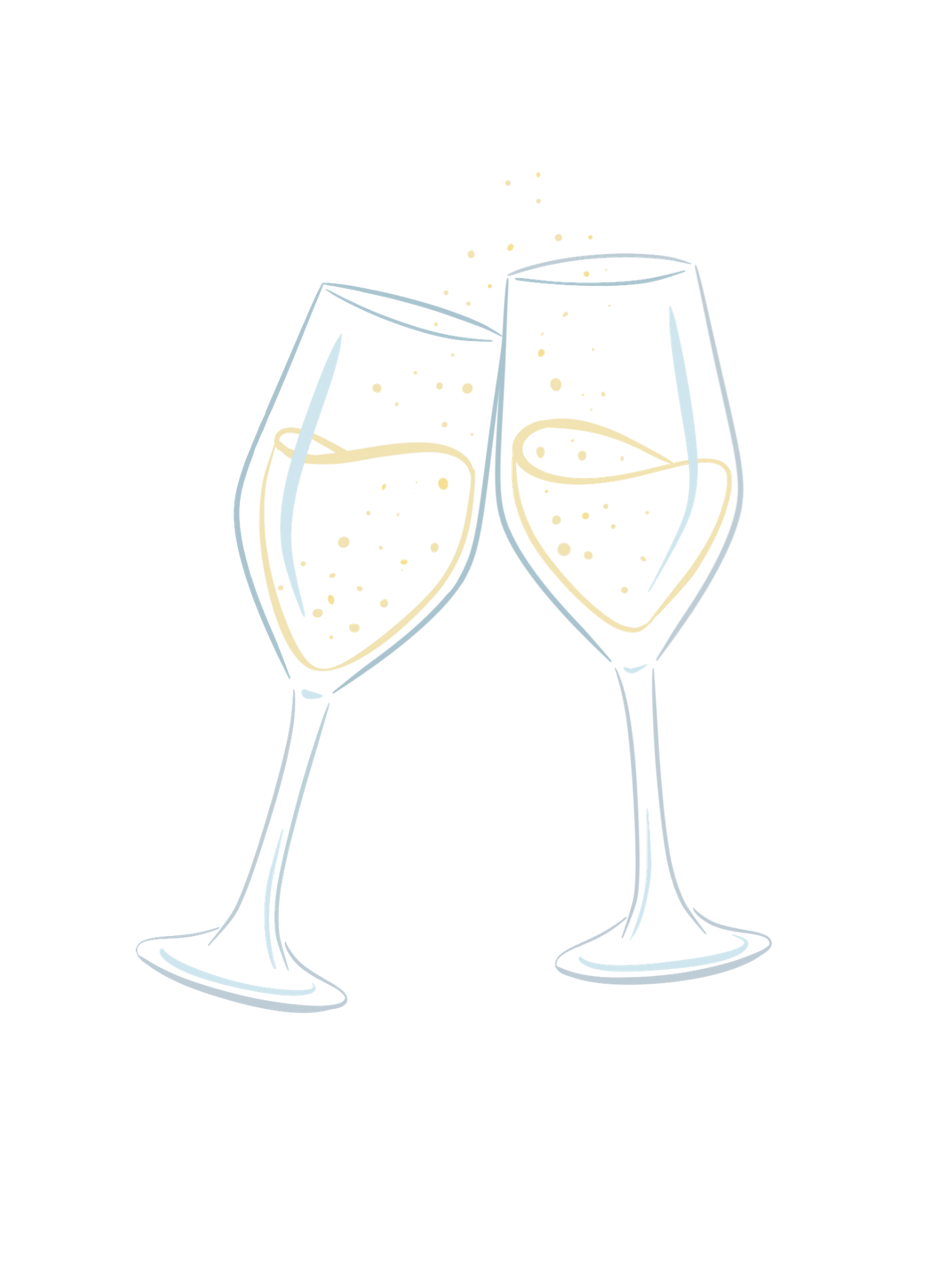 Simple line drawings of wine and cocktail glasses in different shapes and sizes arranged in a horizontal row.