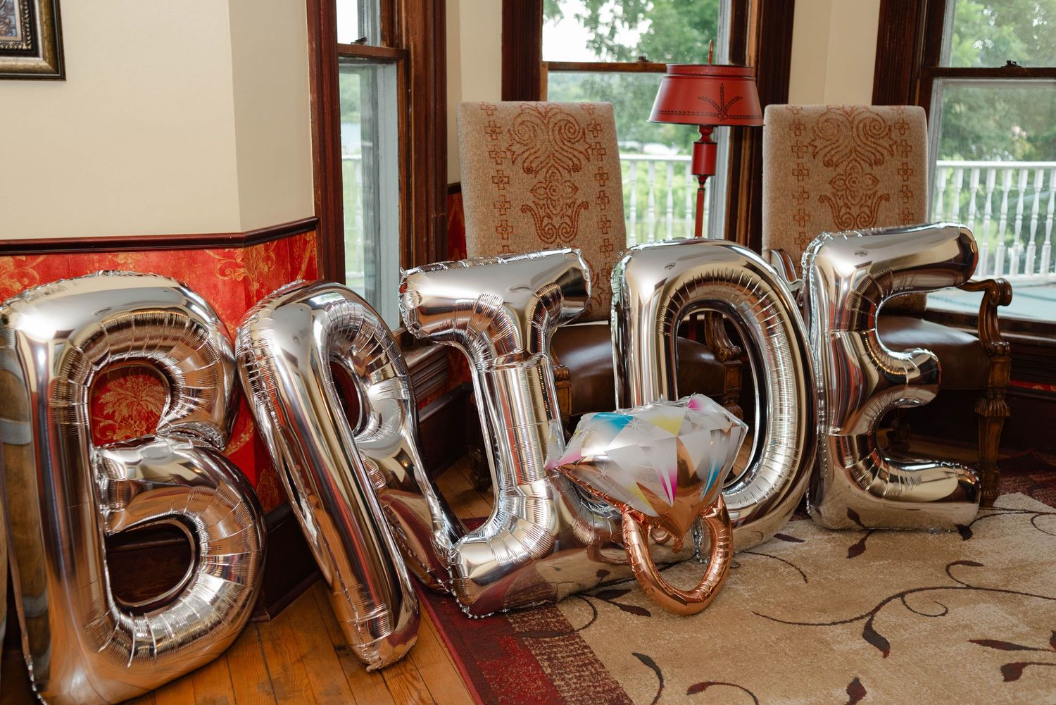Mylar balloons spelling bride