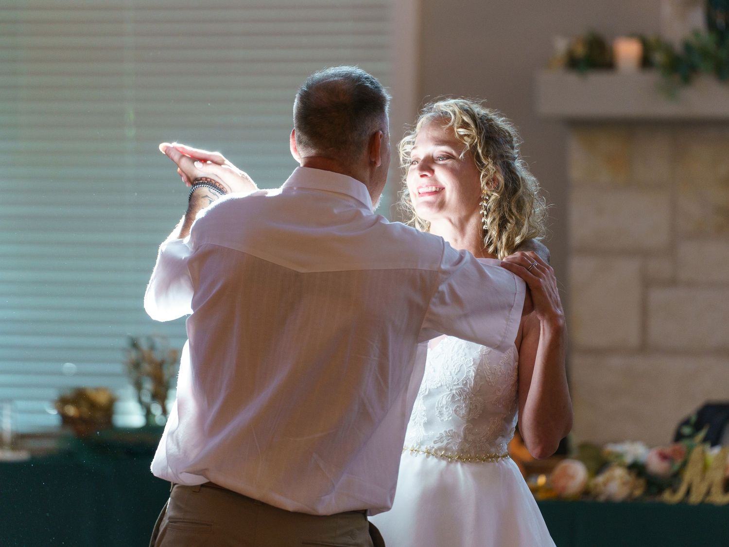 Bride and groom dancing