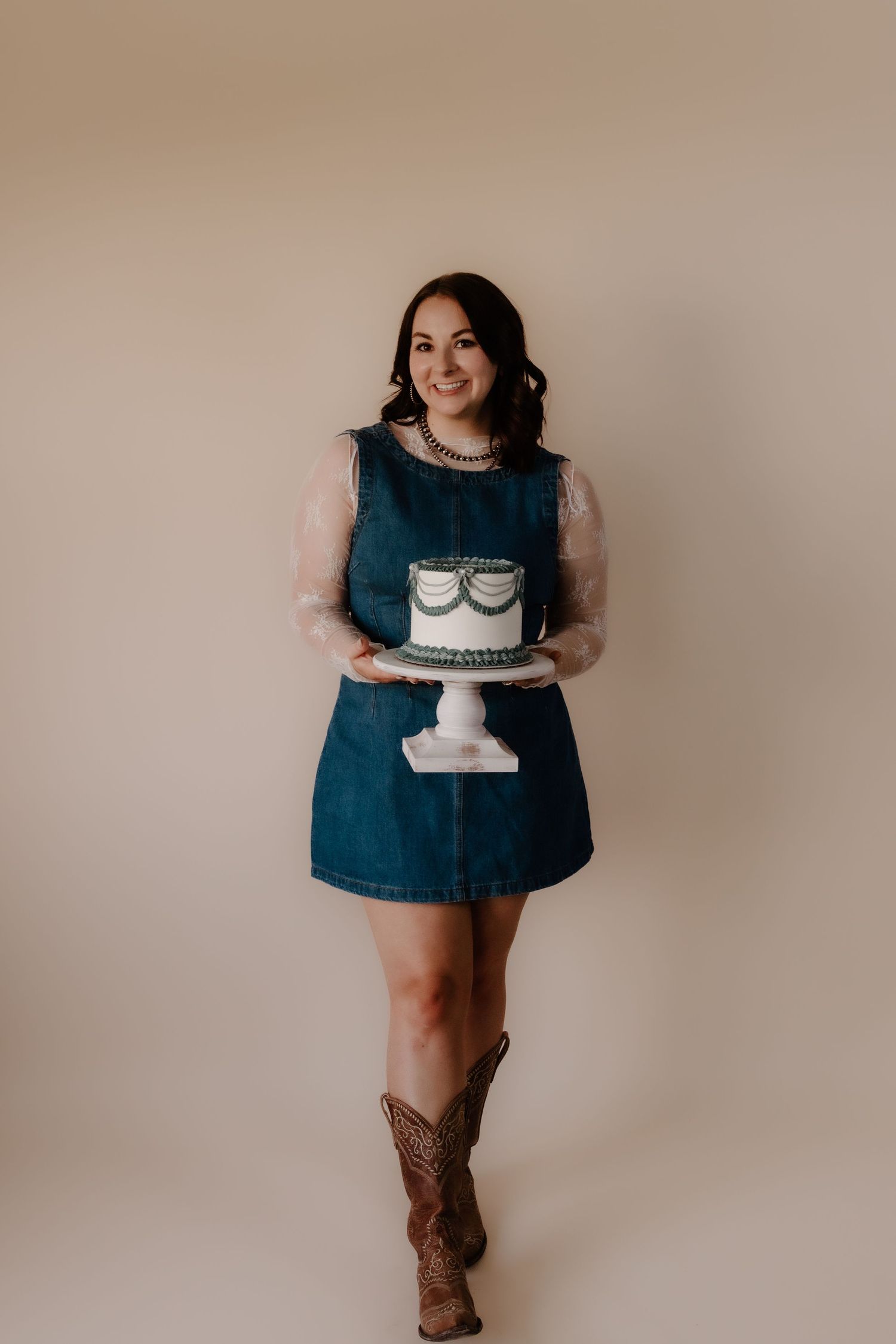 Series of casual poses with baked goods against a neutral wall background.