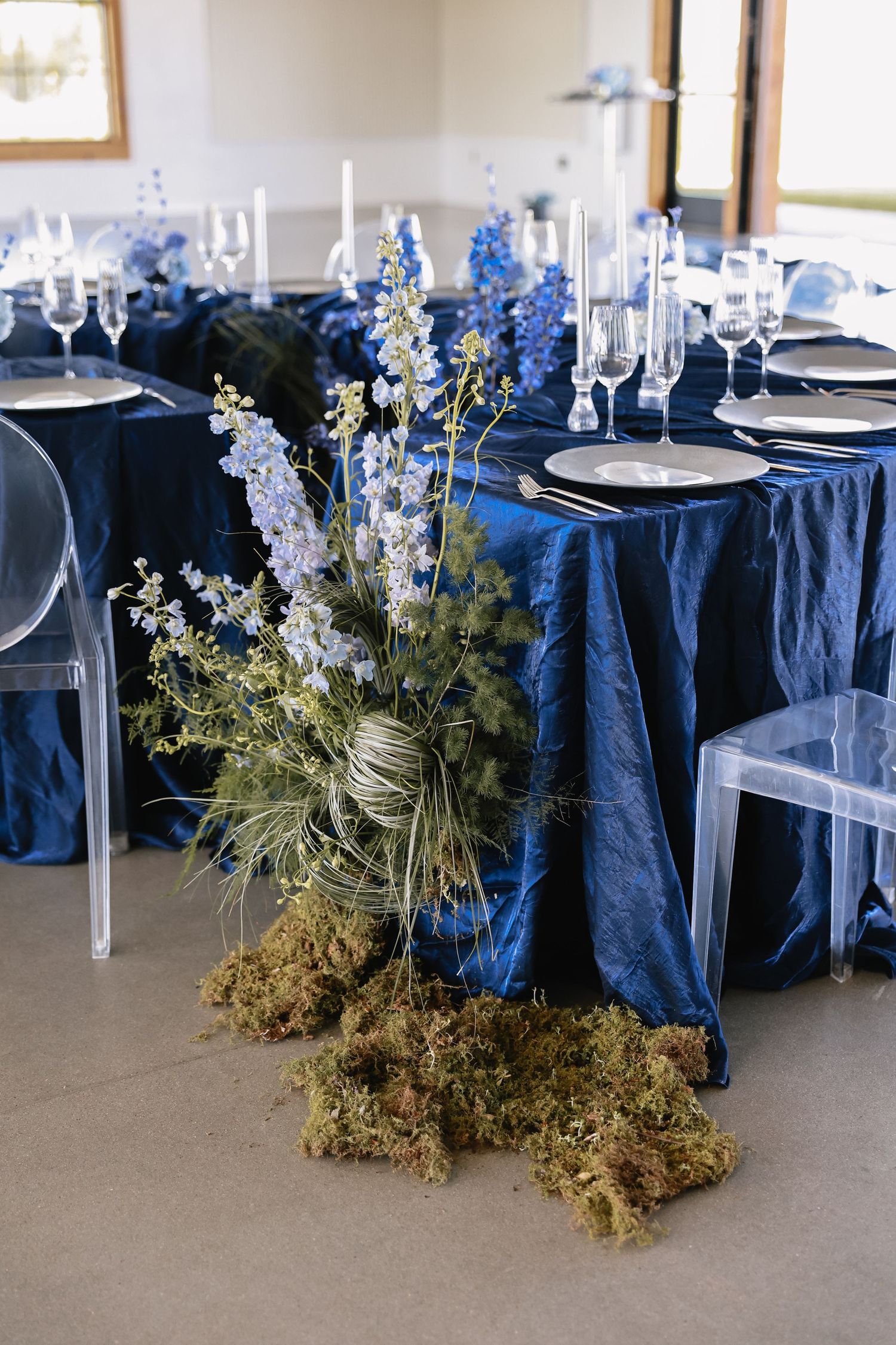 Blue Hour Editorial with The Mountain Aisle at Deet Flat Ranch in Nampa Idaho by Molly Vincent Photography luxury editorial blue wedding