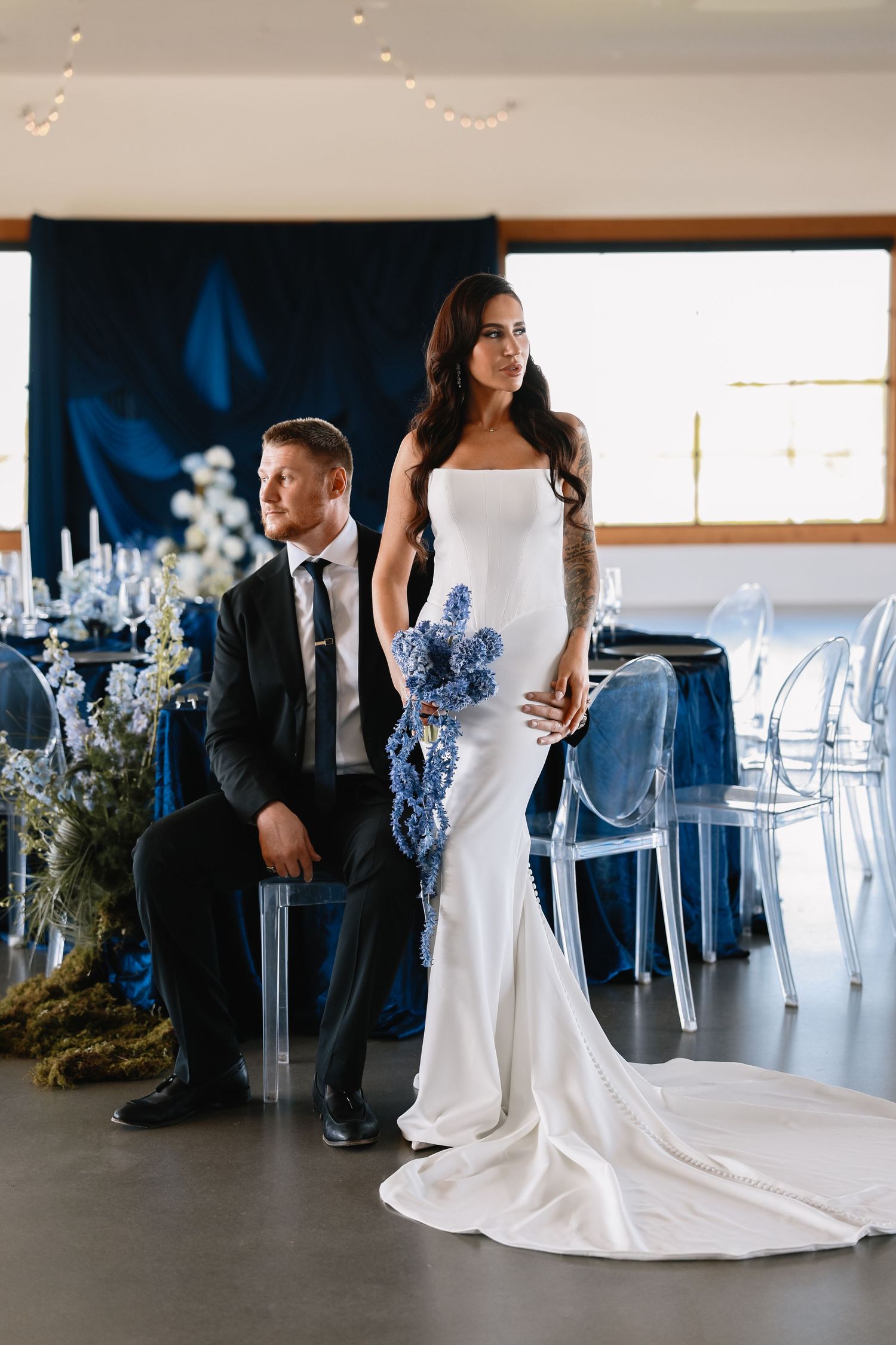 Blue Hour Editorial with The Mountain Aisle at Deet Flat Ranch in Nampa Idaho by Molly Vincent Photography luxury editorial blue wedding