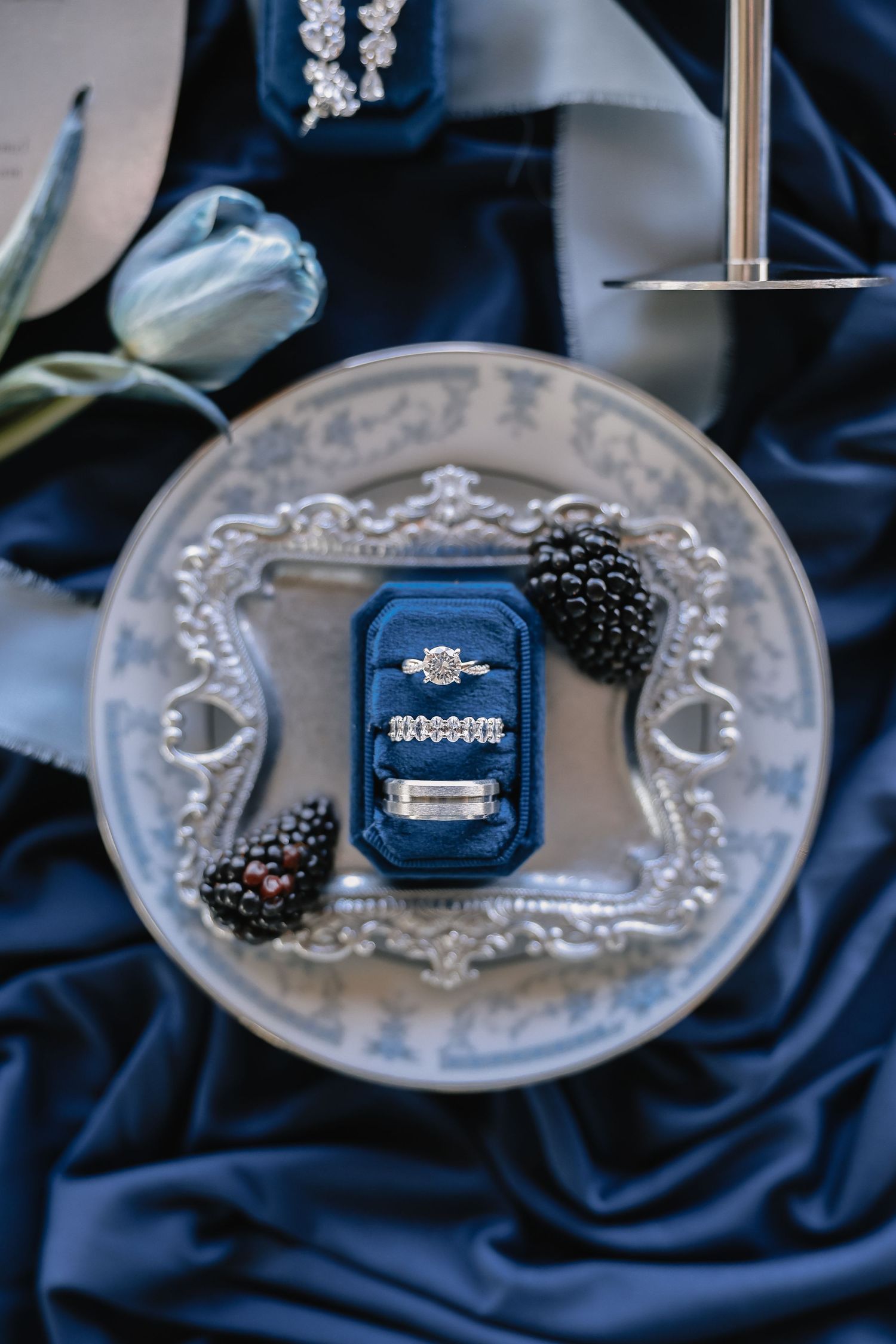 Blue Hour Editorial with The Mountain Aisle at Deet Flat Ranch in Nampa Idaho by Molly Vincent Photography luxury editorial blue wedding