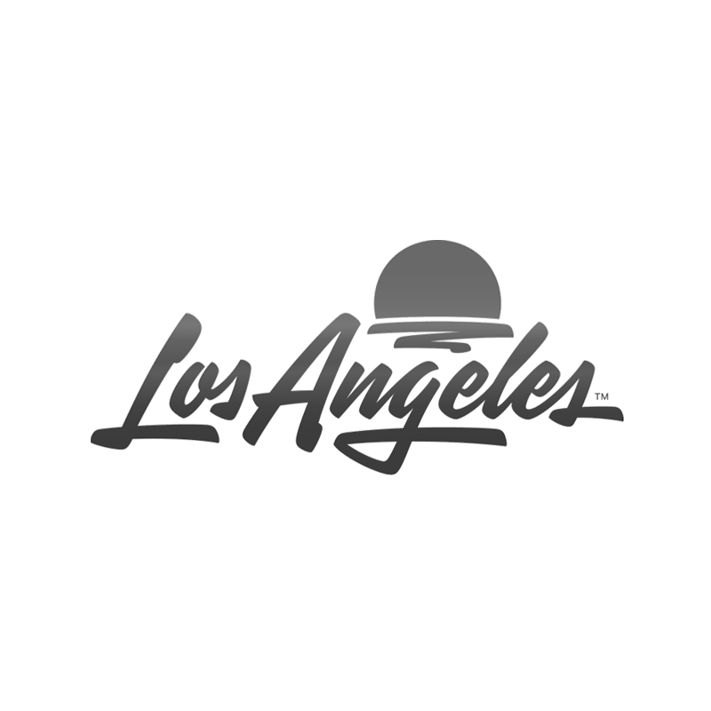 Stylized Los Angeles text logo in cursive script with setting sun graphic above.