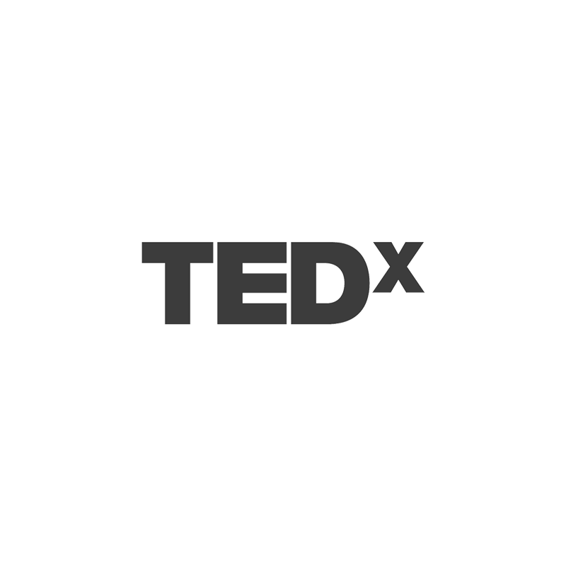 TEDx logo in bold black capital letters on white background.