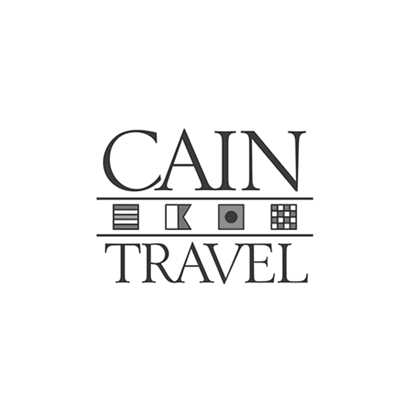 Cain Travel business logo with abstract geometric symbols in black.