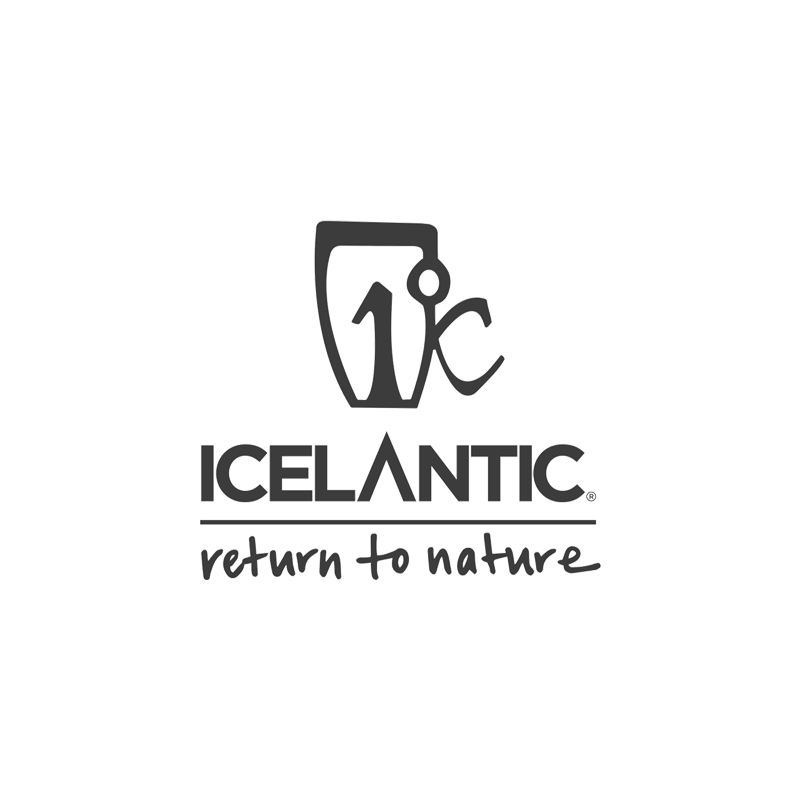 Minimalist black Icelantic brand logo showing abstract mug shape with 'return to nature' tagline.