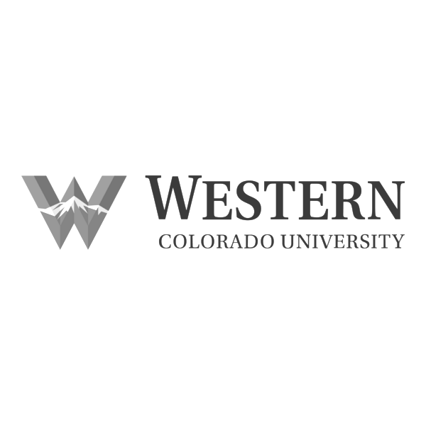 Western Colorado University logo featuring a stylized W and text in grayscale.