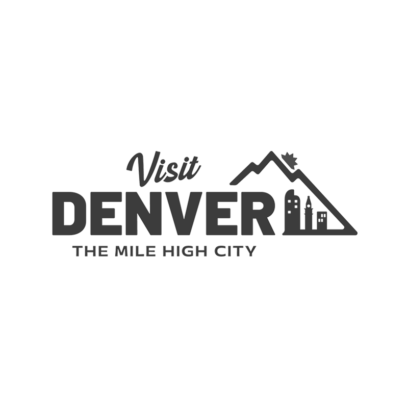 Visit Denver tourism logo with mountain skyline and Mile High City tagline.