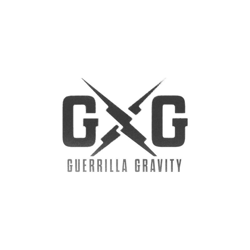 Guerrilla Gravity logo featuring GxG lettering with crossed lines in between.