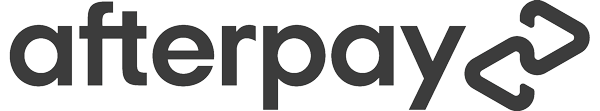 Afterpay logo in black text with distinctive curved arrow symbol.