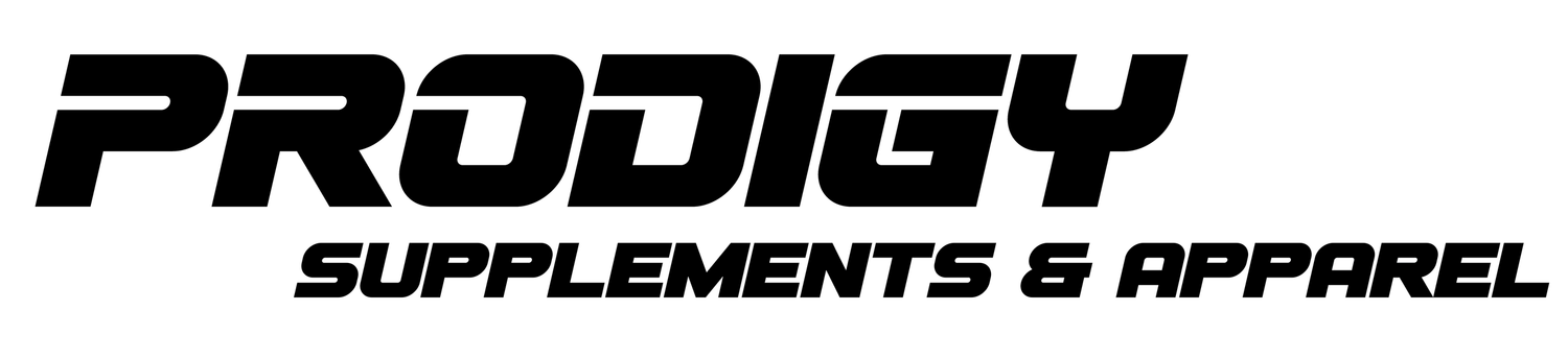 Black and white Prodigy disc golf logo with text on white background.