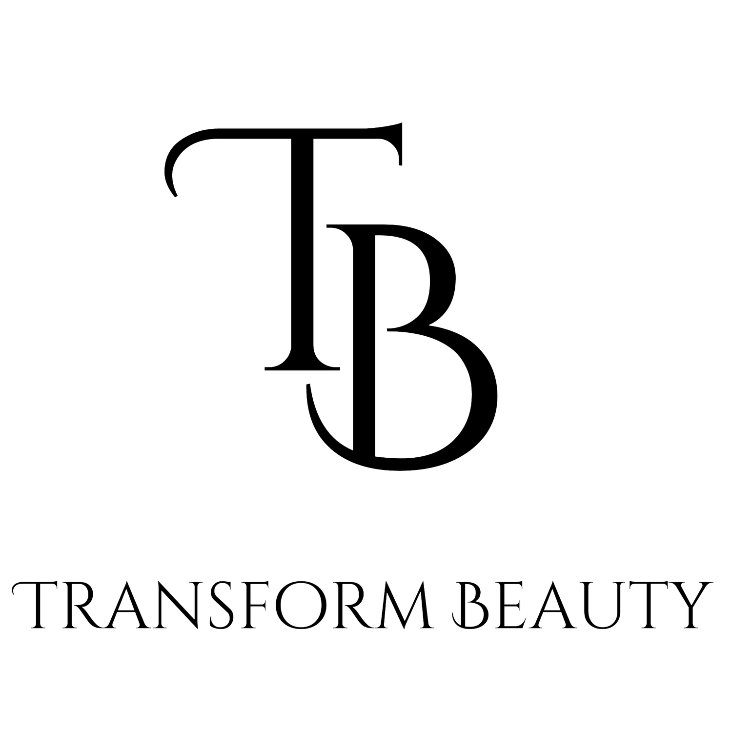 Modern minimalist black and white Transform Beauty logo design with elegant typography.