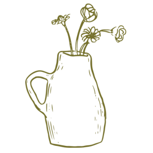 Simple line drawings of decorative vases with floral elements.