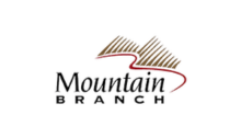 A minimalist brown logo design for Mountain Branch featuring a stylized mountain peak and text.