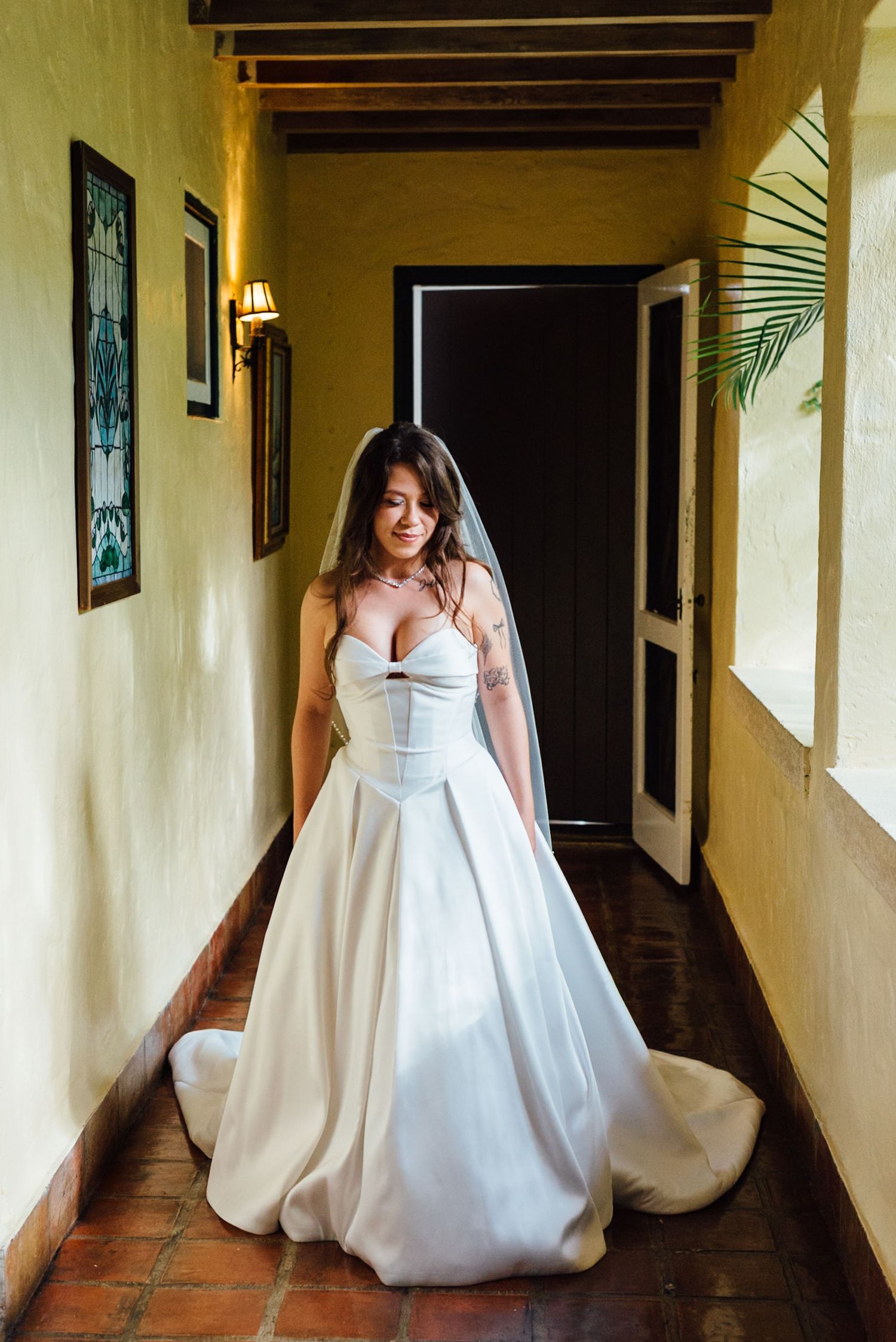 bride walking out of prep room at villa woodbine