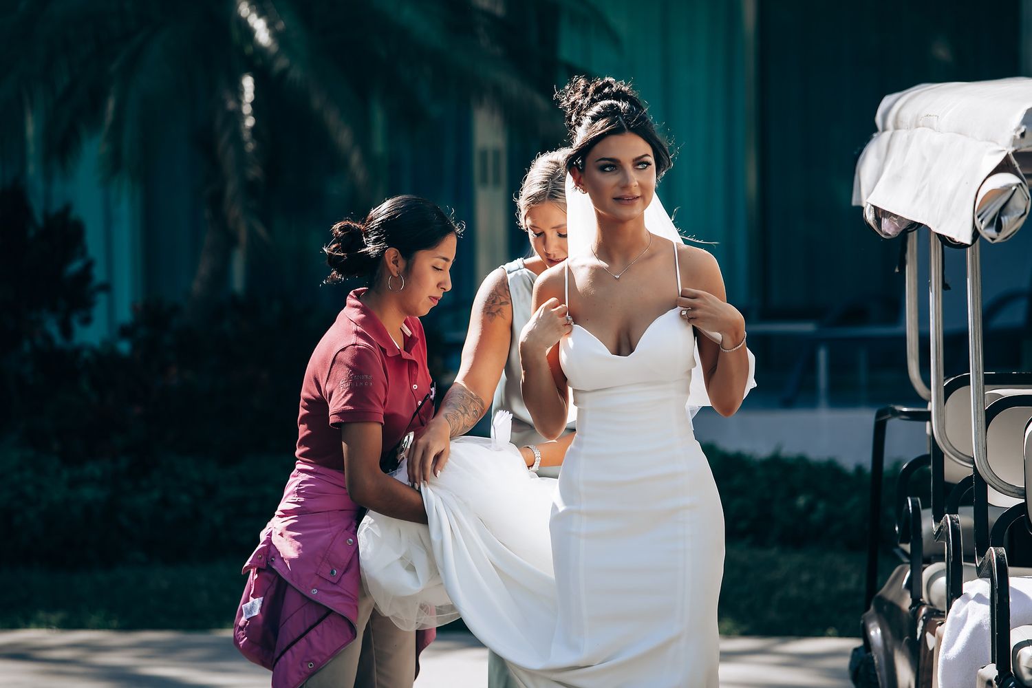 Wedding preparation moments captured in natural window light.