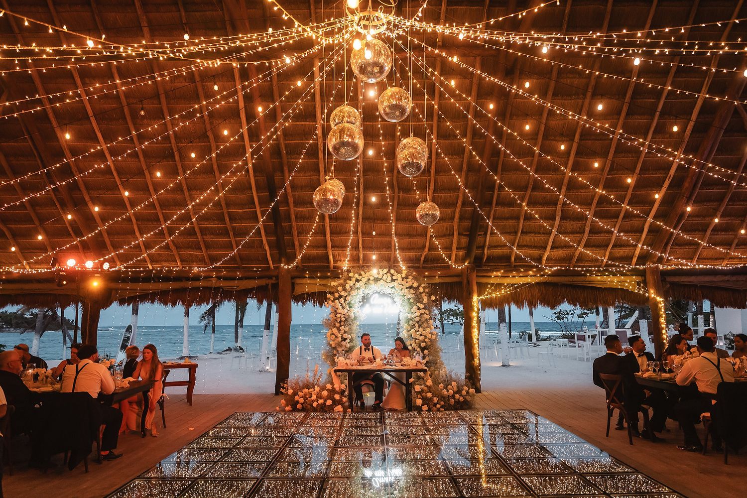 Wedding reception decoration at Blue Venado beach venue Riviera Maya