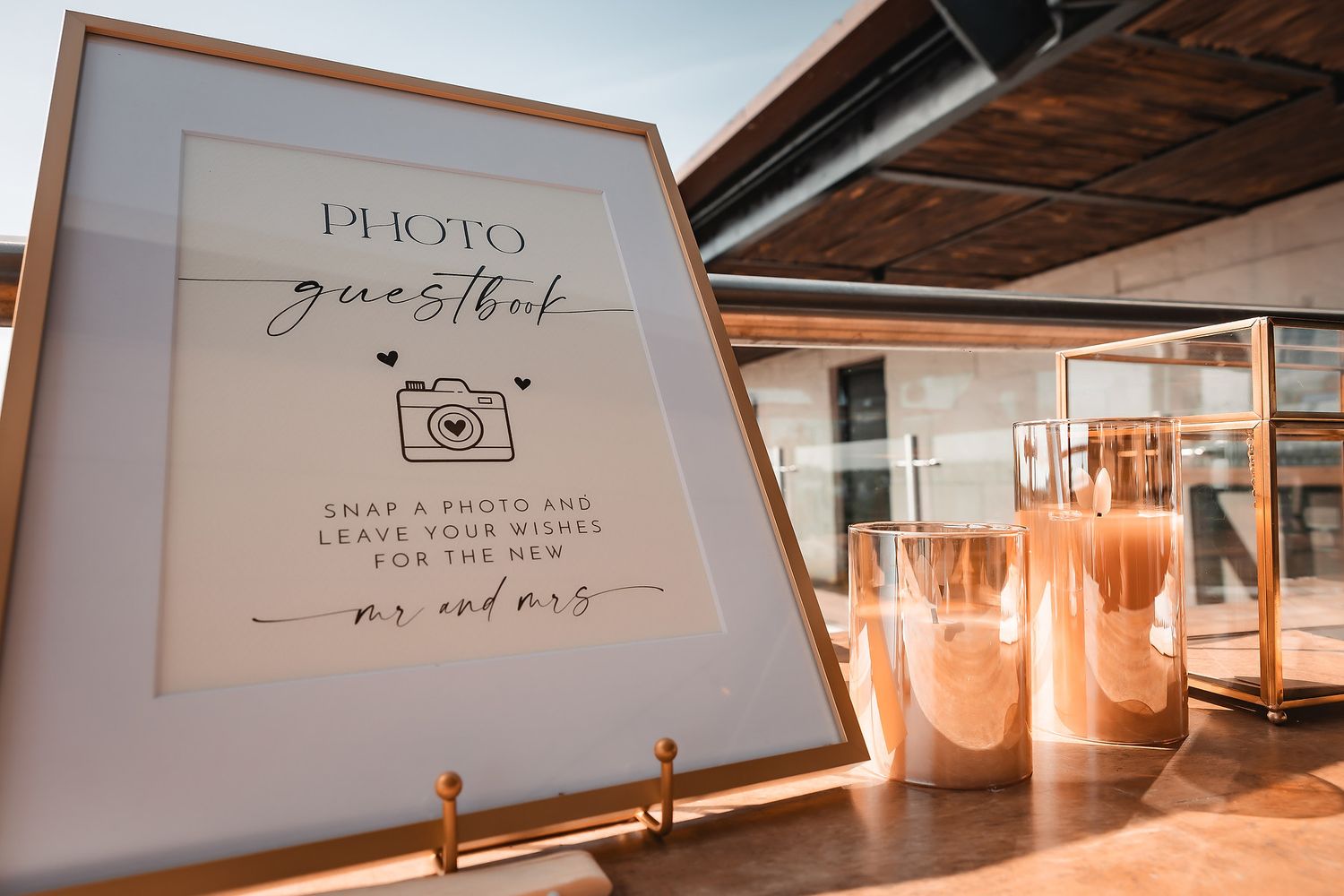 Wedding photography branding and signage displayed in elegant typography.