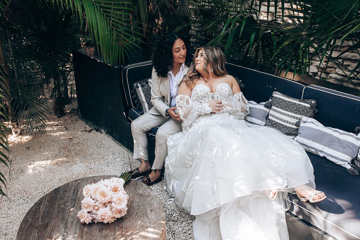 Bride and groom romantic portrait at Nu Tulum Riviera Maya