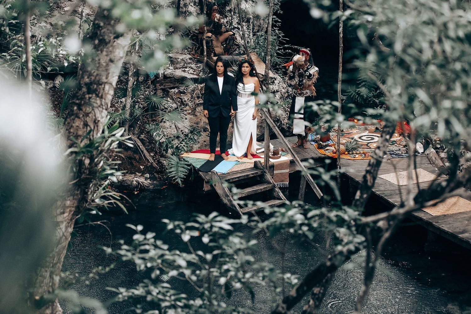 Same-Sex Elopement mayan wedding videography Cenote in Tulum mexico