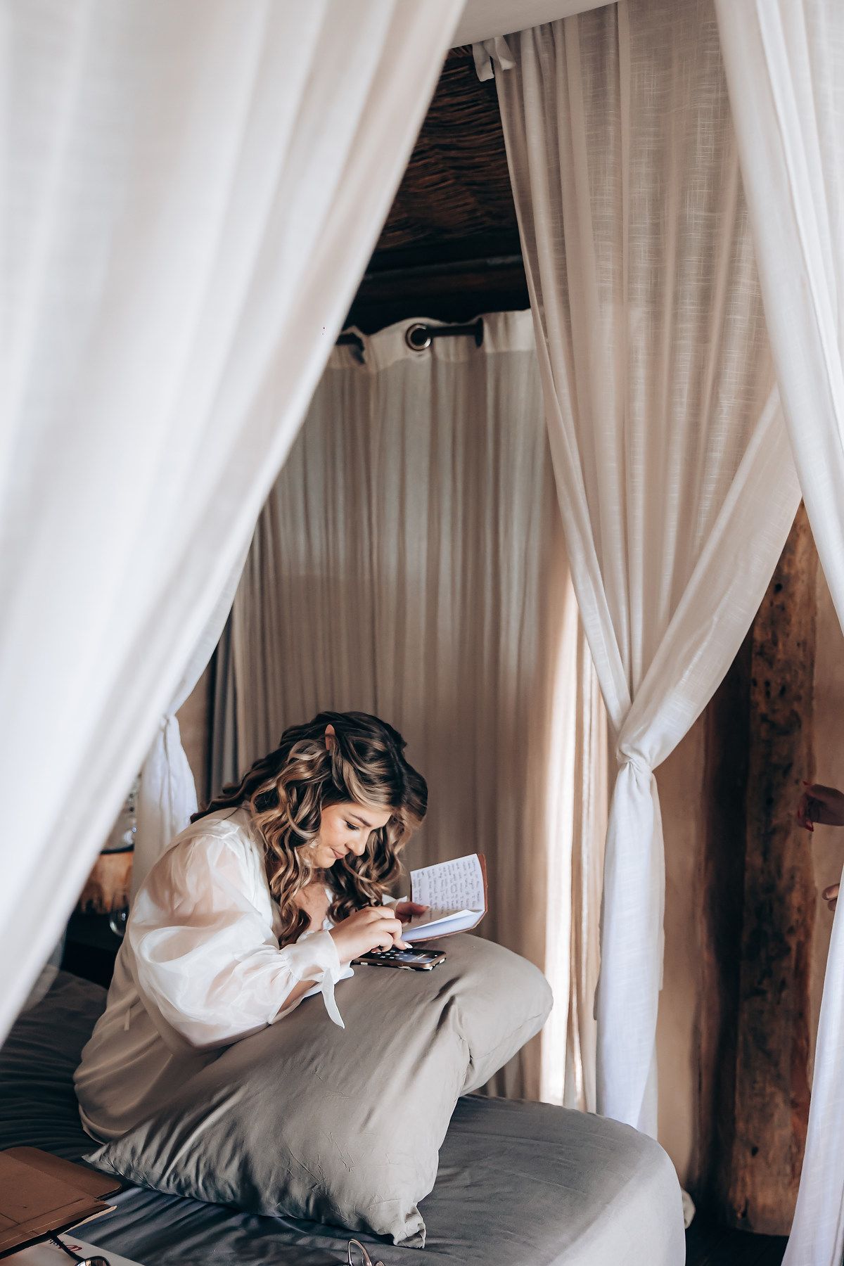 Bride getting ready at Nu Tulum destination wedding in Tulum
