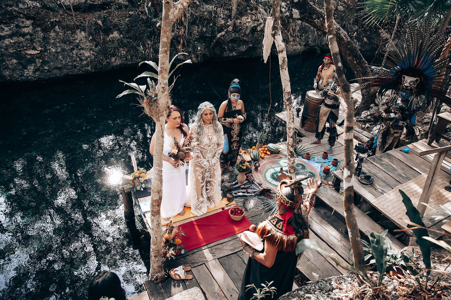 Same-Sex Elopement wedding videography At Sacred Cenote in Tulum Riviera Maya