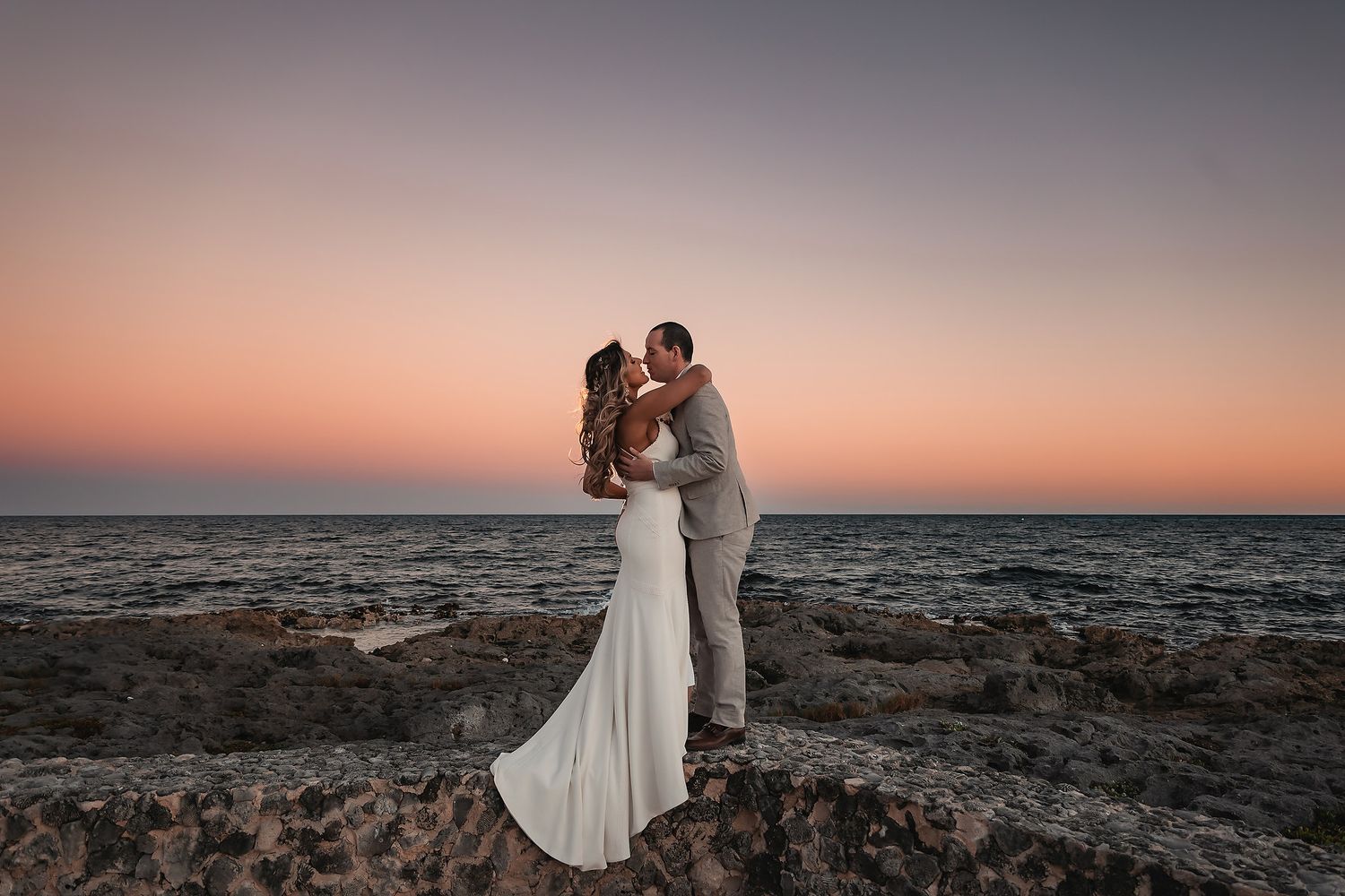Sunset wedding photos at Bahia Principe Tulum Riviera Maya