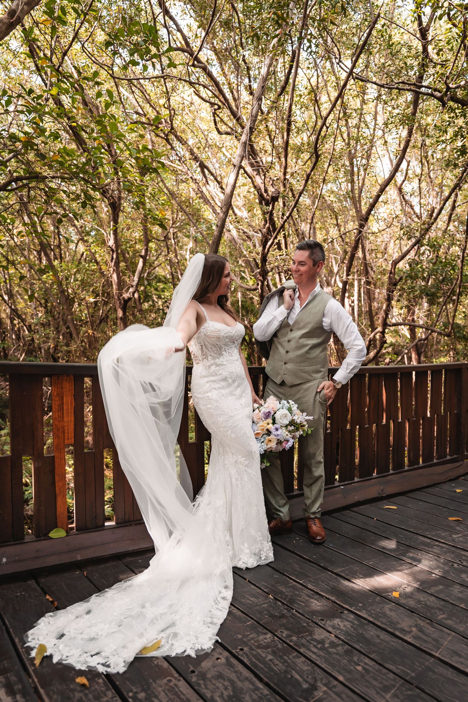 Bride and groom portrait at The Fives Beach Hotel wedding in Playa del Carmen