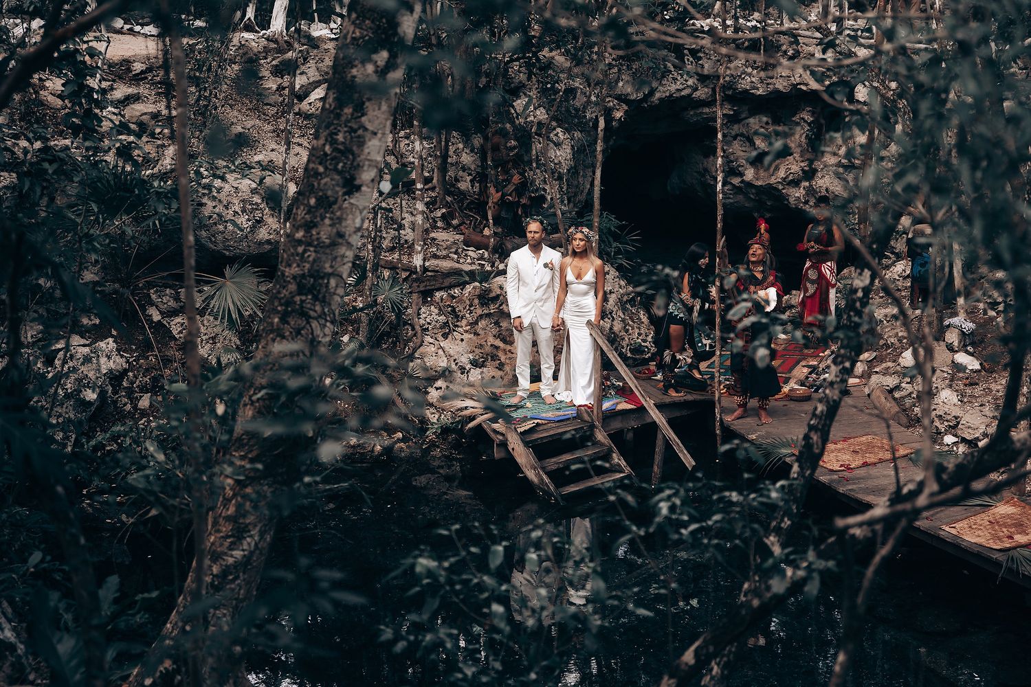 Elopement Mayan wedding videography At Sacred Cenote in Tulum