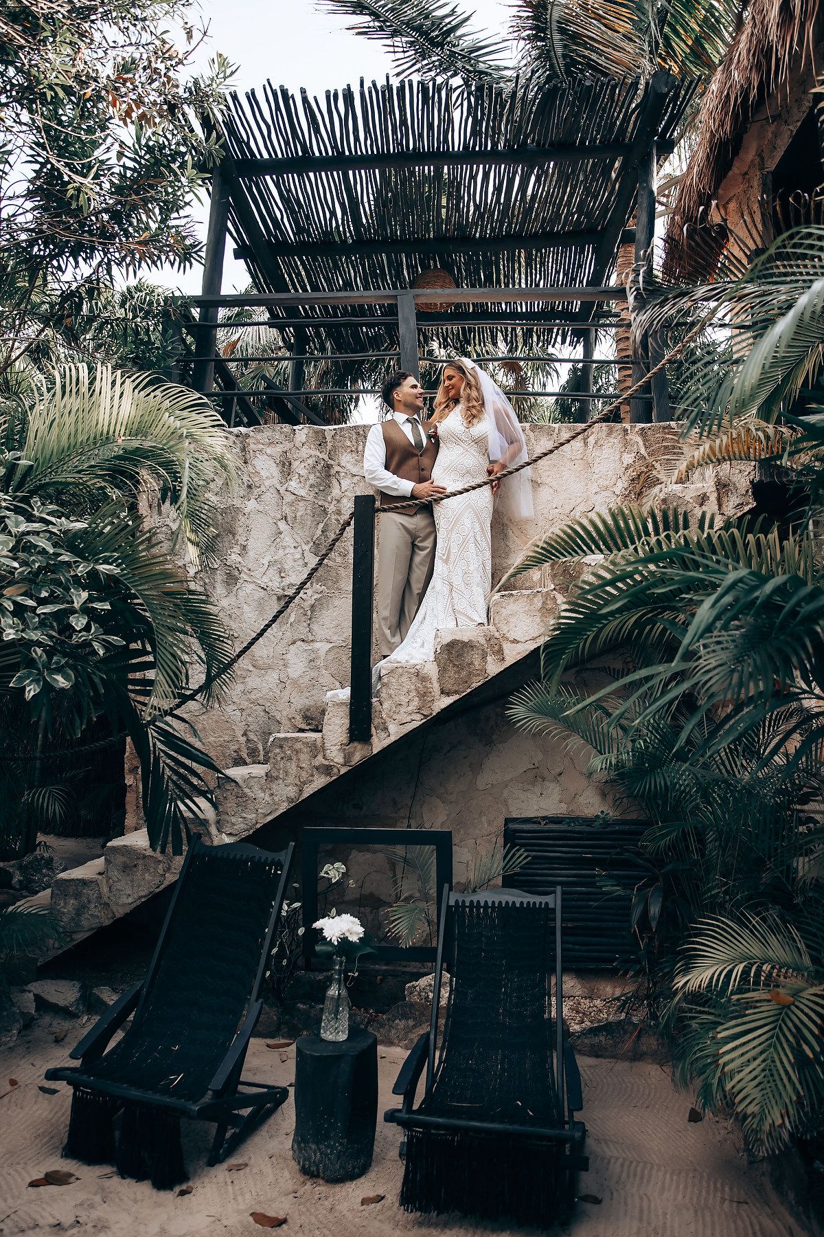 Bride and groom romantic portrait at NEST Tulum Riviera Maya