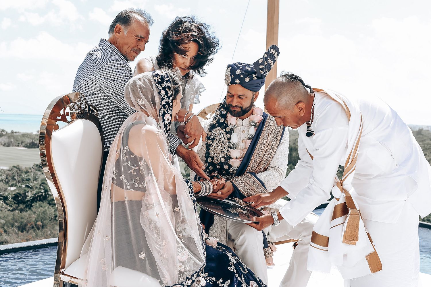 Candid wedding moments showing couples embracing and celebrating in a series of joyful outdoor photographs.