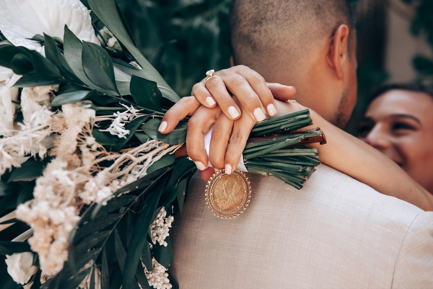 Close-up of wedding details with floral arrangements and elegant touches.