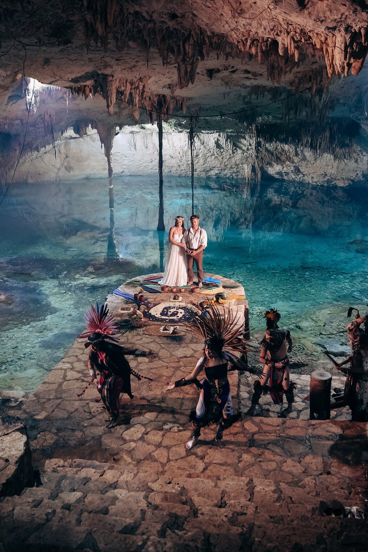 Bride and groom portrait at Cenote Taak Bi Ha Tulum Mexico